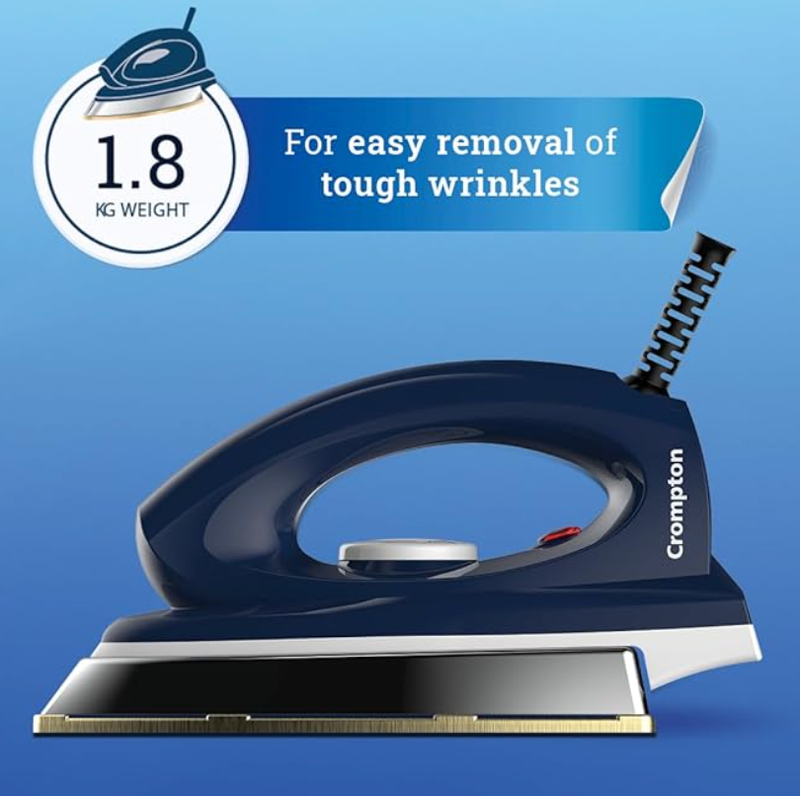 Crompton Greaves Rhino Plus 1250 Watt Blue Heavy weight Dry Iron with Golden American Heritage Coating, Large (ACGEI-RHINOPLUS)-2