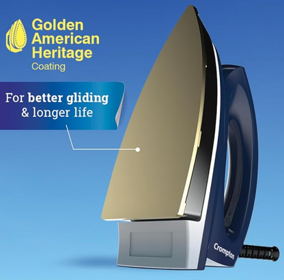Crompton Greaves Rhino Plus 1250 Watt Blue Heavy weight Dry Iron with Golden American Heritage Coating, Large (ACGEI-RHINOPLUS)