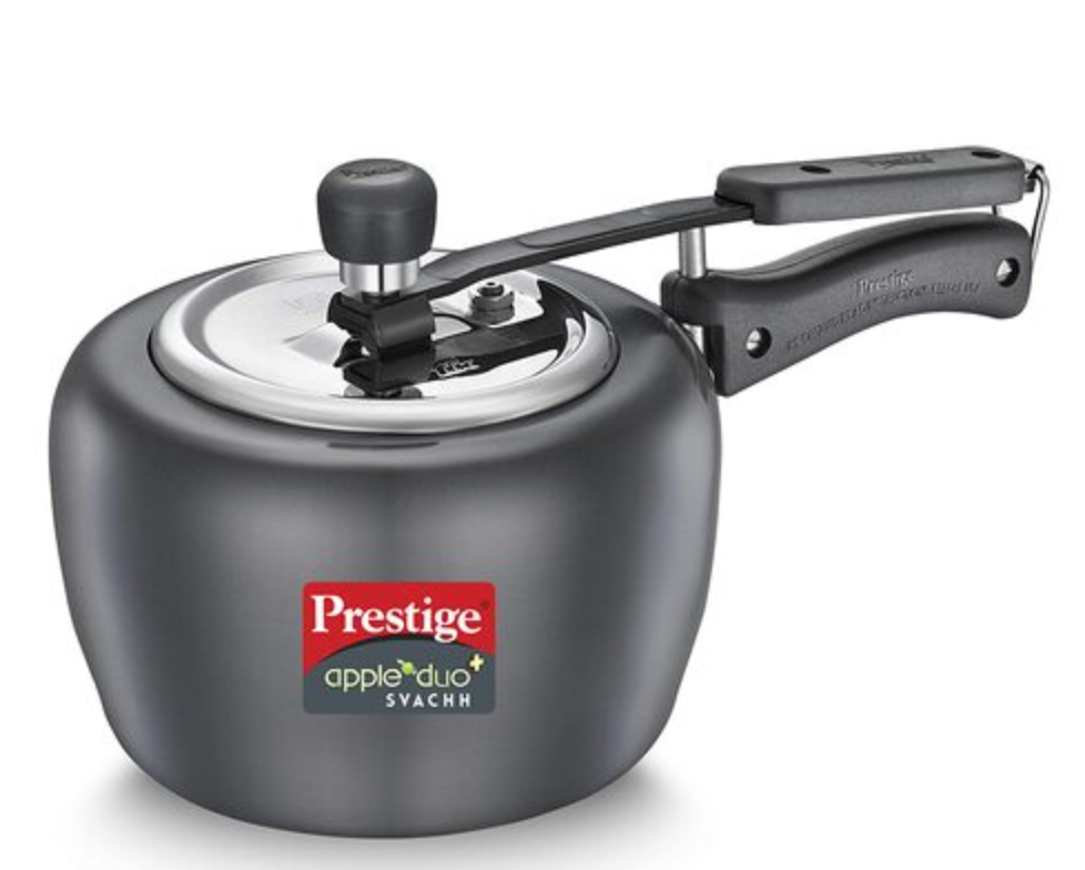 பிரெஸ்டீஜ் ஆப்பிள் டியோ பிளஸ் ஹார்ட் அனோடைஸ்டு ஸ்பிலேஜ் கண்ட்ரோல் பிரஷர் குக்கர் 2 லி (கருப்பு) 