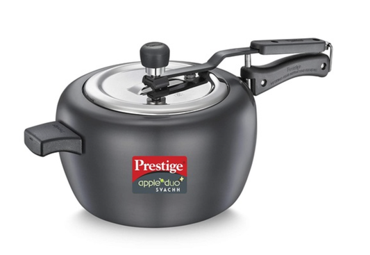 प्रेस्टीज एप्पल डुओ प्लस हार्ड एनोडाइज्ड स्पिलेज कंट्रोल प्रेशर कुकर 5 लीटर (काला) 