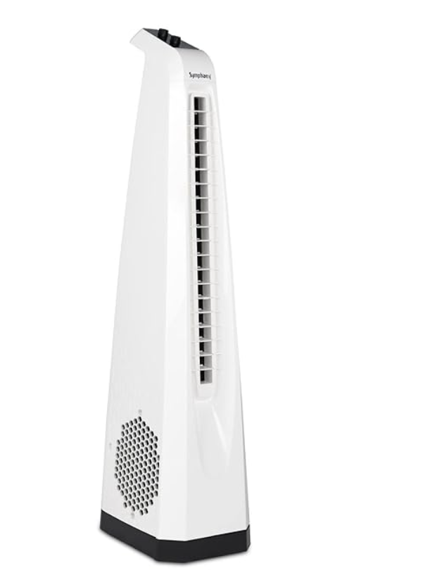 Symphony Surround High Speed Bladeless Technology Tower Fan for Home With Swivel Action, Dust Filter, and Low Power Consumption (White)