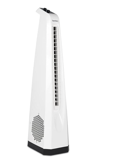 Symphony Surround High Speed Bladeless Technology Tower Fan for Home With Swivel Action, Dust Filter, and Low Power Consumption (White)