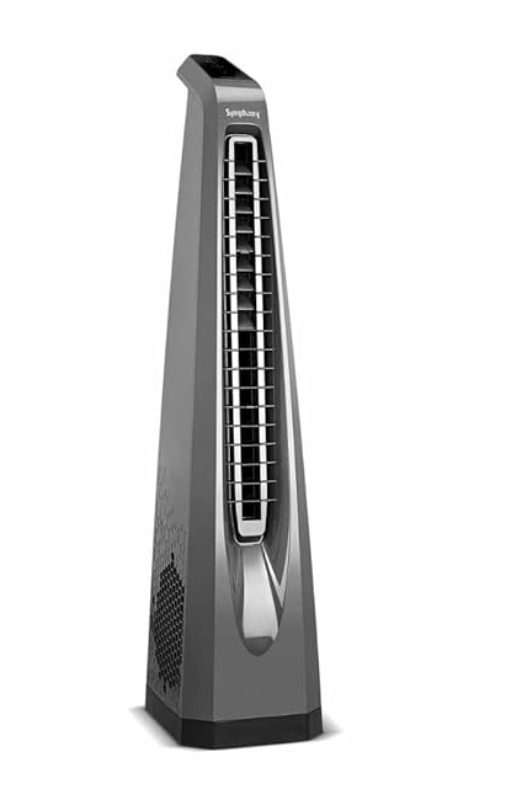 Symphony Surround-i High Speed Bladeless Technology Tower Fan for Home With Touchscreen Control Panel, Remote, and Swivel Action (White)