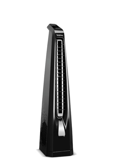 Symphony Surround B Personal Tower Fan | Silent Tower Fan for Home | BLDC Turbo Throw | Touchscreen Control Panel | Remote Control | Low Power Consumption | Black
