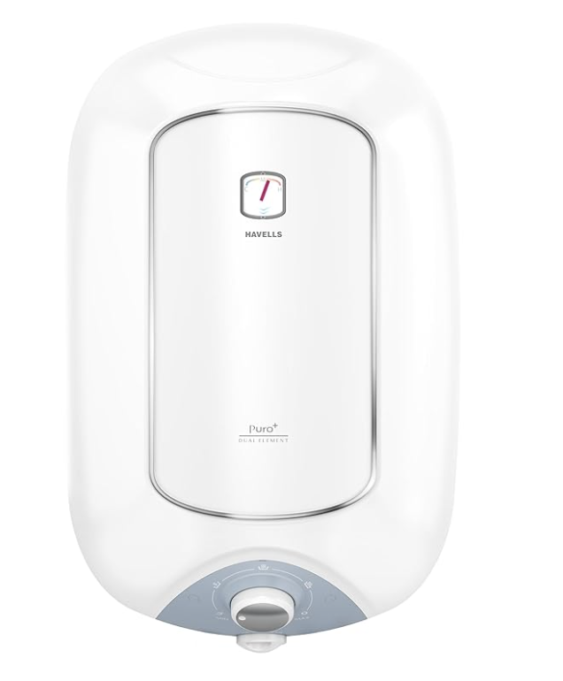 Havells Puro Plus 10 Litre Storage Water Heater | 33% Faster Heating | Whirlflow Technology | Feroglas Coated Tank | Warranty: 7 Year on Tank | Protective Anode Rod, Heavy Duty Heating Element (White)-1