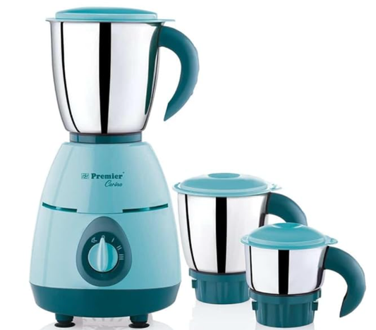 Premier Carina 500W Mixer Grinder- Light Green | 3 Stainless Steel Multipurpose Jars | ABS Body | Overload safety | Heavy Duty Motor | 5 Years Motor Warranty | 1.5 Thickness Multifunctional Blade