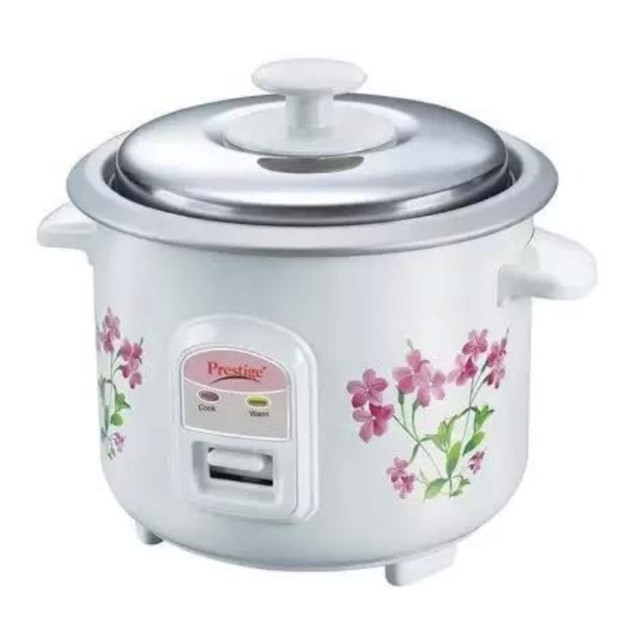 Prestige PRWO 0.6 L Electric Rice Cooker with 2 cooking pans|Detachable power cord|Durable body|Cool touch handles|White| Raw capacity-0.3L|Cooked capacity-0.6 L|Cooks for a family of 1 to 2 members