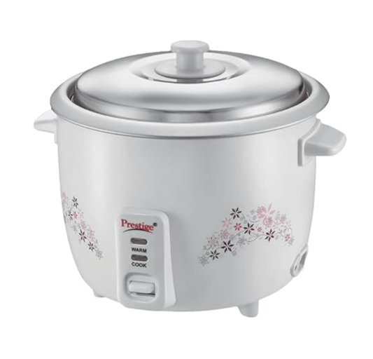 Prestige Delight PRWO-1.5-2 Double Pot Electric Rice Cooker(1.5 litres for Rice-Open Type, White, with Aluminium Cooking Pan-2 units 3.5 L pan Volume, 500 W)