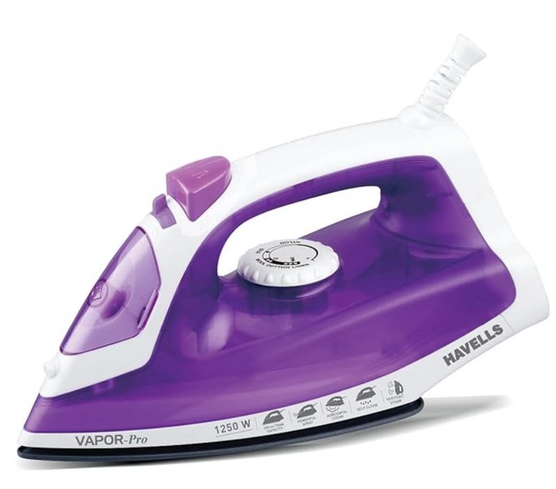 Havells Vapor Pro 1250 Watt Steam Iron With Powerfull Steam Spay | Horizontal/Vertical Steaming | Self Cleaning Function | 200Ml Tank Capacity | 2 Years Warranty - Purple - 1250 Watts, Abs-1
