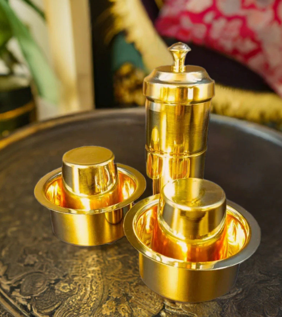Pure Brass Coffee Filter with Davara Tumbler.  Filter & Davara Set of 2.