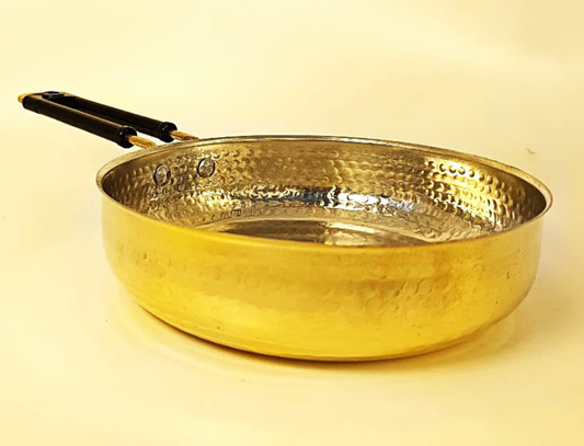 1 Liter Pure Brass Hammered Frying Pan with Tin Coating Inner Side | Kalai | with Heat Resistant long handle.