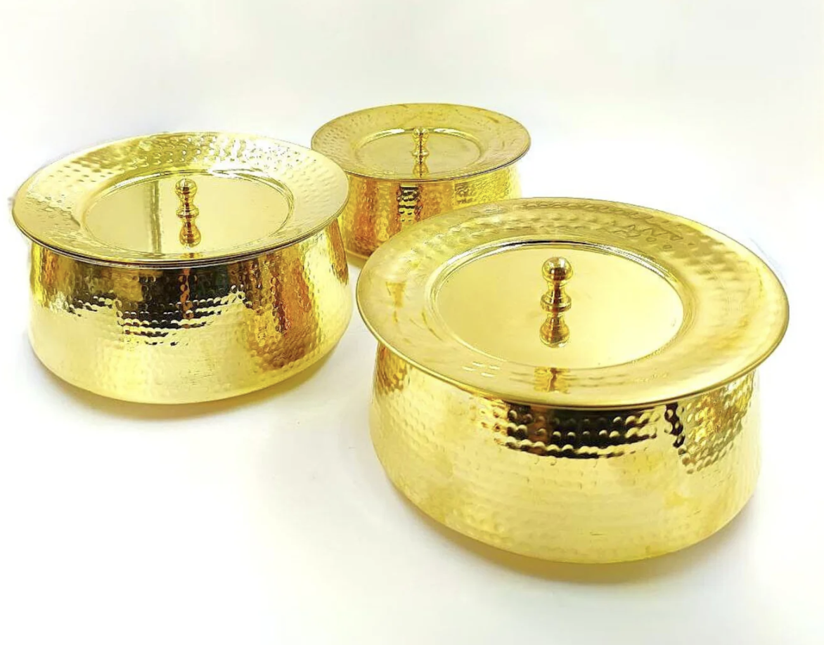 Pure Brass Hammered Biryani Handi with Lid - Tin Coated (Kalai) 2, 3 & 4 Liter Combo