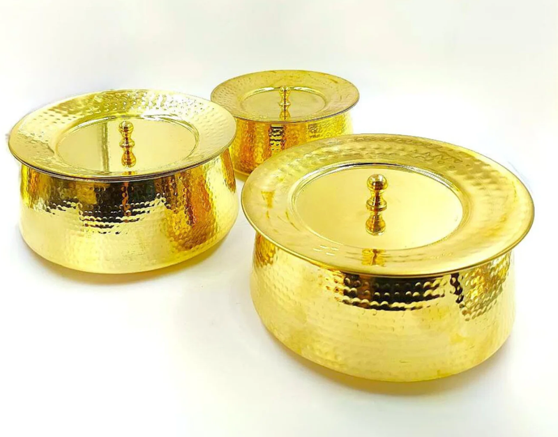 Pure Brass Hammered Biryani Handi with Lid - Tin Coated (Kalai) 2, 3 & 4 Liter Combo-1