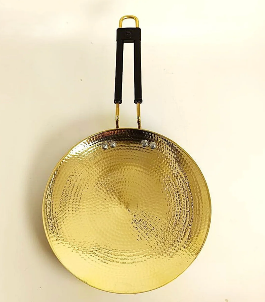 26 cm Pure Brass Hammered Roti Tawa Teflon Free Non-Toxic Tawa for Roti with PVC Handle.