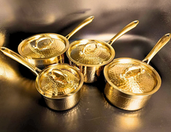 Set of 4 (1, 1.5, 2 & 2.5 Liter) Pure Brass Saucepan Hammered with Tin Coating Inner Side | Kalai | with Lid.-1