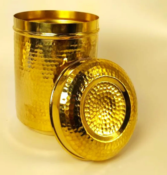 Handmade Traditional Hammered Pure Brass Pital Kitchen Storage Container 02 | Brass Storage Container | Brass Deep Dabba