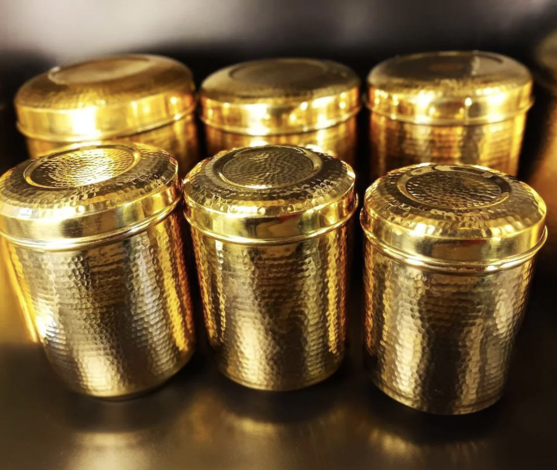 Handmade Traditional Hammered Pure Brass Pital Kitchen Storage Container 1-6 | Brass Storage Container | Brass Deep Dabba