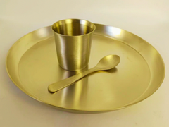 Kansa Thali Plate 12 Inch | Glass | Spoon - Matte Finish-1