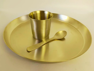 Kansa Thali Plate 12 Inch | Glass | Spoon - Matte Finish-1