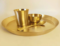 Kansa Thali Plate 12 Inch | Glass | Katori | Spoon - Matte Finish-1