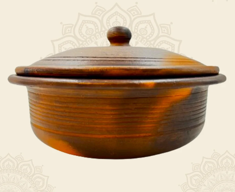 1.5 Liter Premium Handcrafted Clay Pan / Handi with Lid for Cooking and Serving. Color: Black-1