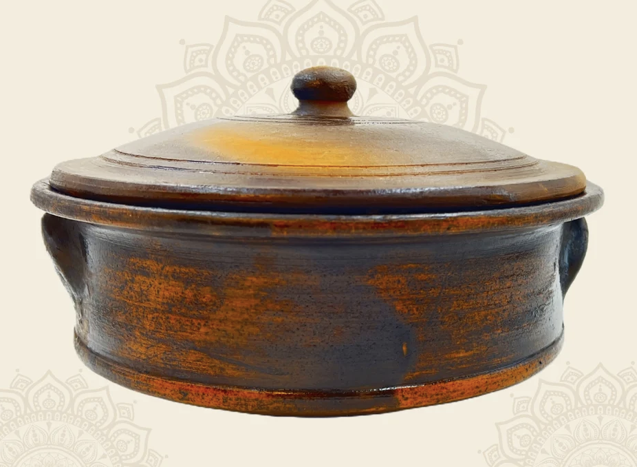 2 Liter Premium Handcrafted Clay Pan | Pot | Handi with Lid for Cooking and Serving. Color: Black