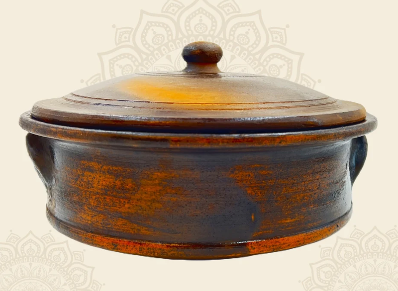 2 Liter Premium Handcrafted Clay Pan | Pot | Handi with Lid for Cooking and Serving. Color: Black-2