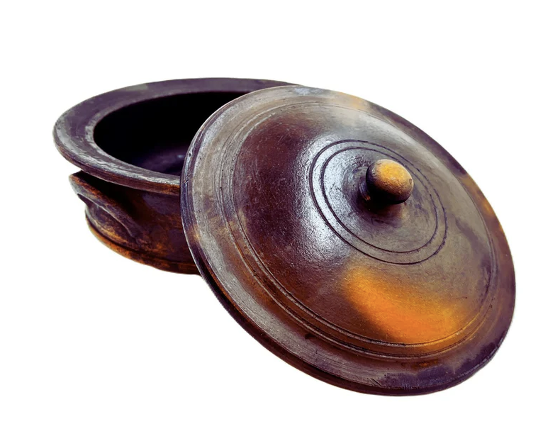 2 Liter Premium Handcrafted Clay Pan | Pot | Handi with Lid for Cooking and Serving. Color: Black