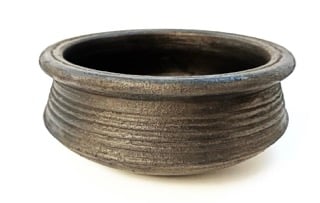1 Liter Handcrafted Clay Pan/Pot/Kadai/Earthen/Mud/Mitti Handi - Perfect for Cooking and Serving. Colour: Black