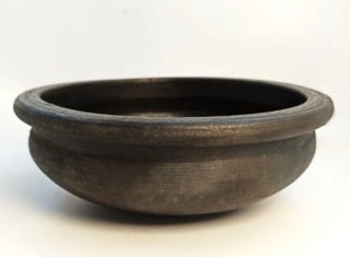1 Liter Handcrafted Clay Pan/Pot/Kadai/Earthen/Mud/Mitti Handi - Colour: Black
