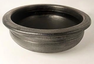 4Liter Handcrafted Clay Pan/Pot/Kadai/Earthen/Mud/Mitti Handi - Colour: Black-1