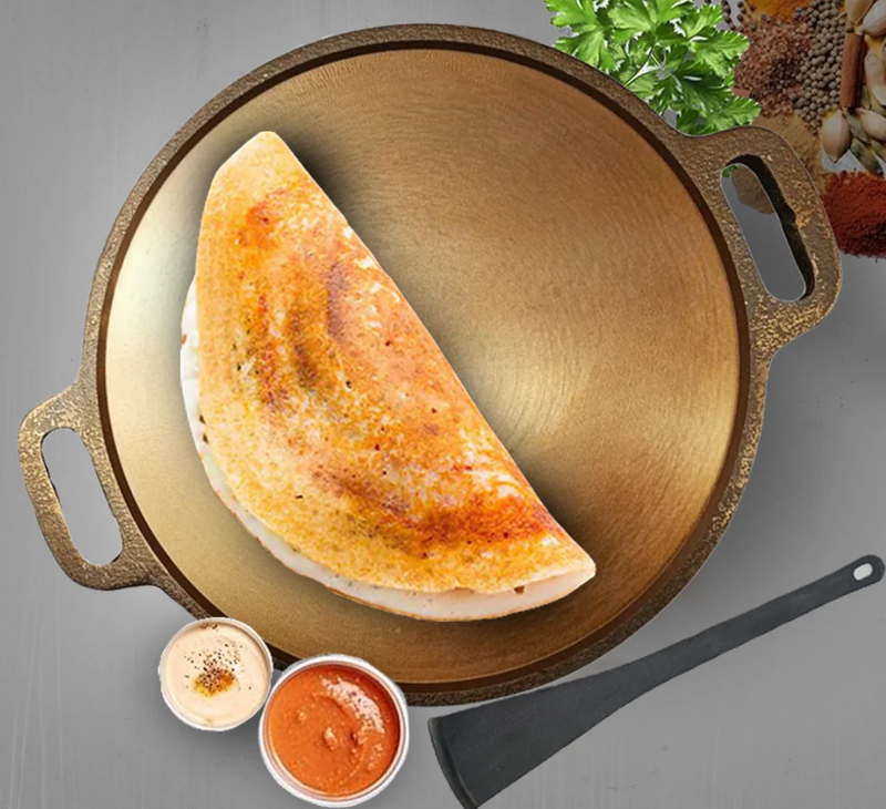 Smooth Golden Finish Cast Iron Roti/Chapati/Dosa Kallu Tawa with Iron Ladle \ 12 inch-1