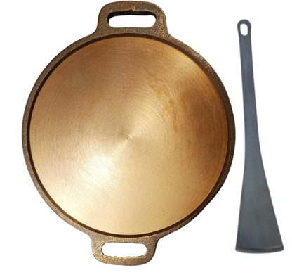 Smooth Golden Finish Cast Iron Roti/Chapati/Dosa Kallu Tawa with Iron Ladle \ 12 inch