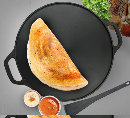 Cast Iron Roti/Chapati/Dosa Kallu Tawa Smooth Finish with Iron Ladle | 12 inch