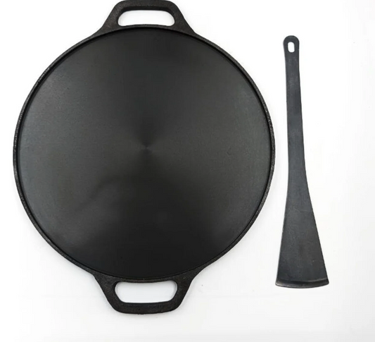 Cast Iron Roti/Chapati/Dosa Kallu Tawa Smooth Finish with Iron Ladle | 12 inch