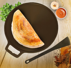 Smooth Golden Finish Cast Iron Roti/Chapati/Dosa Kallu Tawa with Iron Ladle | 11 inch-1
