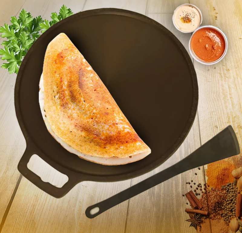 Smooth Golden Finish Cast Iron Roti/Chapati/Dosa Kallu Tawa with Iron Ladle | 11 inch-1