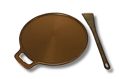 Smooth Golden Finish Cast Iron Roti/Chapati/Dosa Kallu Tawa with Iron Ladle | 11 inch