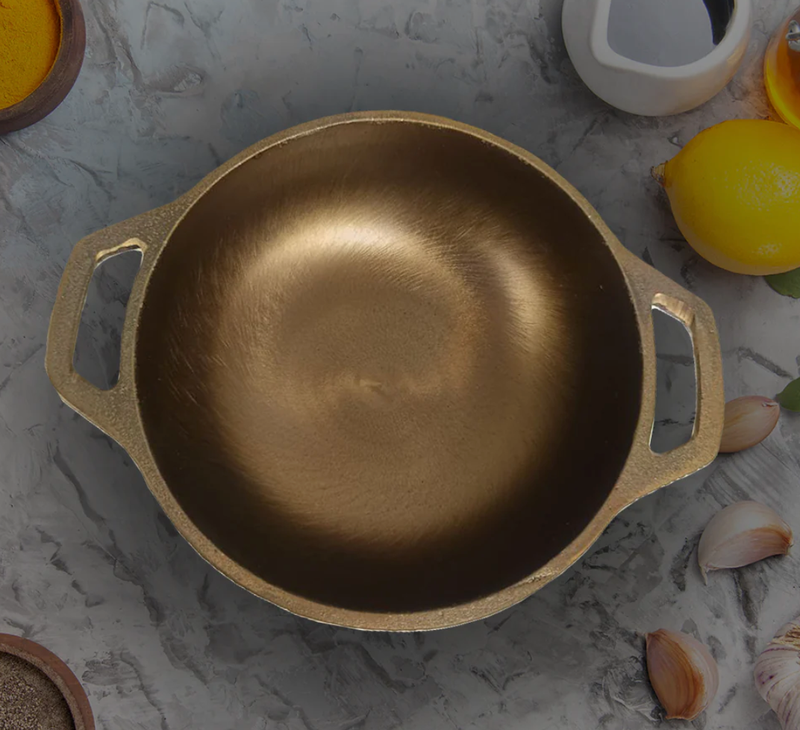 1.3 Liter Cast Iron Kadai / Kadhai 8 Inch with Double Handle-1