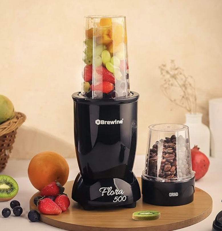 Brewine Flora 500 Nutri Blender | 500W Powerful Copper Motor | 3 Multipurpose Cups | 2-Year Warranty | Smoothies, Spices & Baby Food Maker (Black, 500 Watts Black)