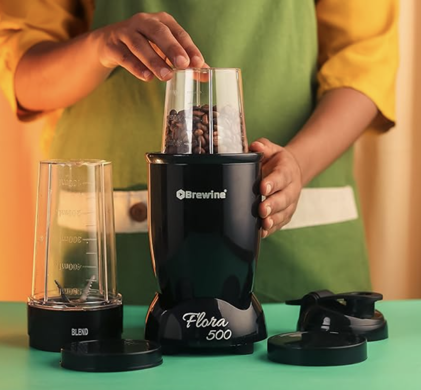 Brewine Flora 500 Nutri Blender | 500W Powerful Copper Motor | 3 Multipurpose Cups | 2-Year Warranty | Smoothies, Spices & Baby Food Maker (Black, 500 Watts Black)