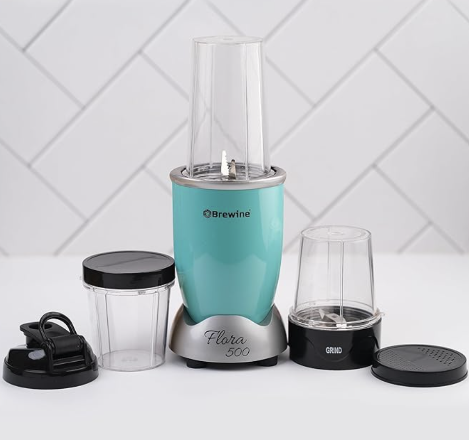Brewine Flora 500 Nutri Blender, 500W Motor, Aqua Blue - Powerful Nutrient Extraction | Portable | Compact | and Easy to Clean Blender for Smoothies | Juices | and Shakes