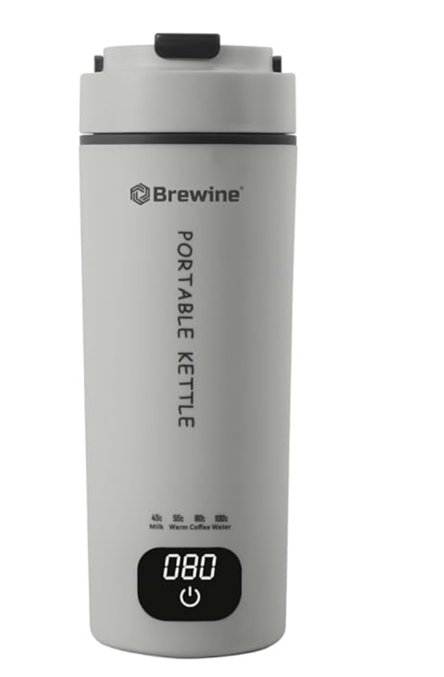 Brewine Plastic Portable Kettle,450ML,Grey, Multi-Temp-Setting,Auto Cut-Off, Digital Display,Touch Button,Wide Voltage Range 110-230V Suitable For India, USA & Canada,300 Watt
