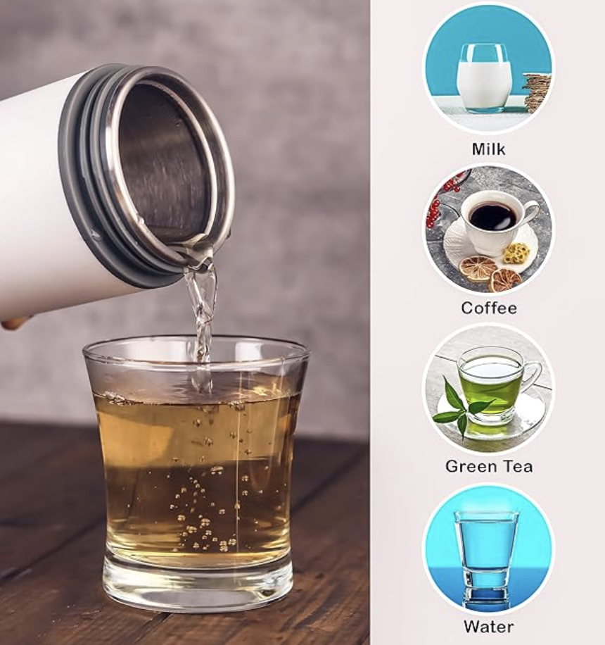 Brewine Plastic Portable Kettle,450 ML,White, Multi-Temp-Setting,Auto Cut-Off, Digital Display, Touch Button, Wide Voltage Range 110-230V Suitable For India, USA & Canada, 300 Watt