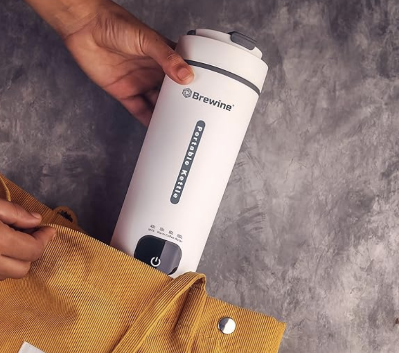 Brewine Plastic Portable Kettle,450 ML,White, Multi-Temp-Setting,Auto Cut-Off, Digital Display, Touch Button, Wide Voltage Range 110-230V Suitable For India, USA & Canada, 300 Watt