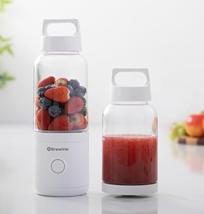 Brewine 2-in-1 Portable Blender & Grinder, USB Rechargeable, 75W Motor, 2000 x 2mAh Battery, 500ml Tritan Cup for Smoothies, Ice, Shakes, 304 SUS Blades, 20g Glass Grinder for Baby Food & Dry Grinding
