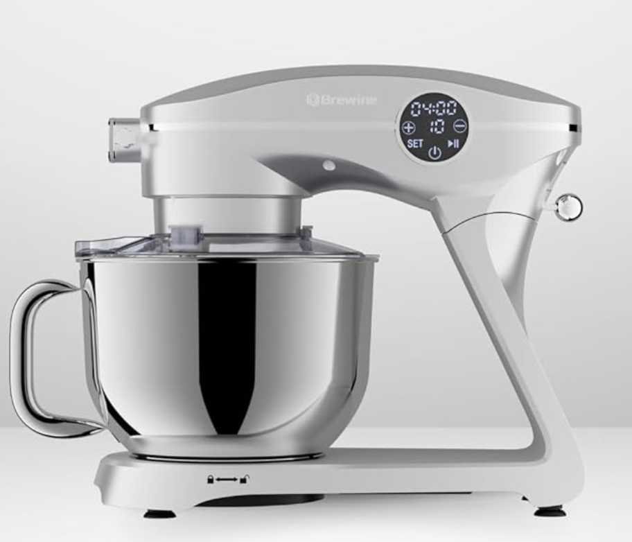 Brewine 1800W Stand Mixer, 6L Stainless Steel Bowl | Powerful Kitchen Mixer with 6 Speed Settings | Silver - Ideal for Baking | Mixing | and Food Preparation