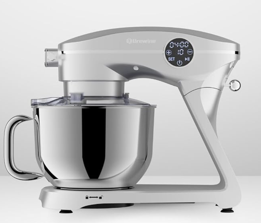 ब्रूइन 1800W स्टैंड मिक्सर, 6 लीटर स्टेनलेस स्टील बाउल | 6 स्पीड सेटिंग्स वाला शक्तिशाली किचन मिक्सर | सिल्वर - बेकिंग | मिक्सिंग | और खाना बनाने के लिए आदर्श 