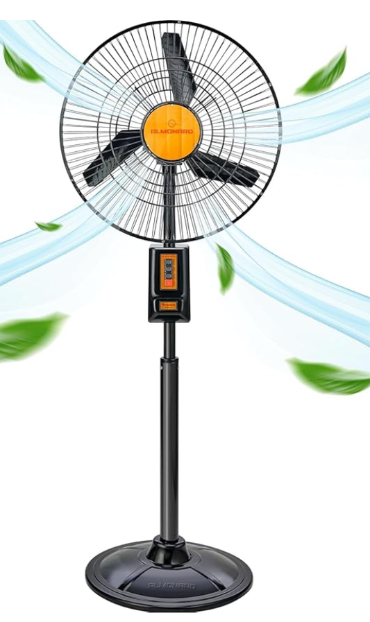 Almonard 18" (450Mm) Mark-Ii Pedestal Fan - High Speed Stand Fan With 3 Speed Settings & Cast Aluminum Metal Blades - 90 Degree Oscillating Pedestal Fan With Adjustable Fan Height & Tilt - Black