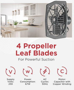 Almonard Exhaust Fan 12 Inch (305mm) - Medium Duty High Speed Exhaust Fan for Kitchen with 4 Leaf Blades, 1300 RPM, Motor Capacitor - Window Mounted Room Exhaust Fan, Powerful Suction-3
